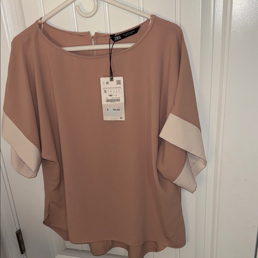 NWT Zara Blush & Cream Colorblock Oversized Blouse - Picture 6 of 11